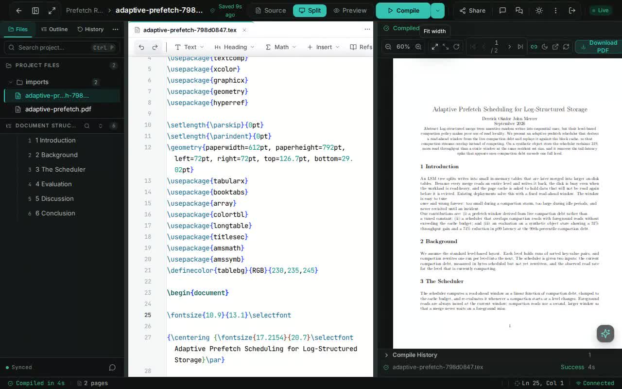 A PDF imported into TexStylus, its reconstructed LaTeX opened in the editor and compiled back to a PDF